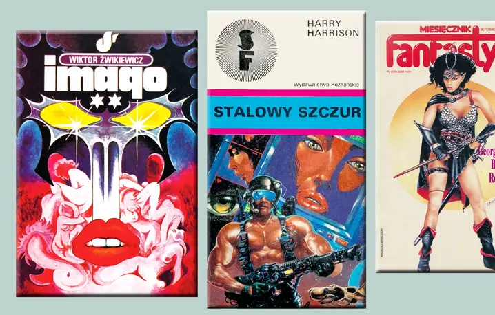 Ilustracje na okładki książek S-F i „Fantastyki", lata 80. ub.w. Od lewej: Wiktor Żwikiewicz, Piotr Łukaszewski, Andrzej Brzezicki // Dzięki uprzejmości wydawnictwa Wydałem