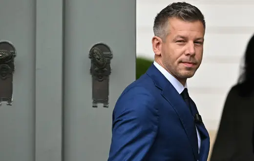 Péter Magyar 15 kwietnia 2026 r. w Budapeszcie / fot. Attila KISBENEDEK / AFP