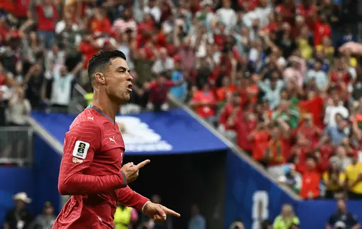 Cristiano Ronaldo po pierwszej bramce Portugalii w meczu z Uzbekistanem podczas mundialu 2026. Houston 23 czerwca 2026 r. // Fot. Ronaldo Schemidt / AFP