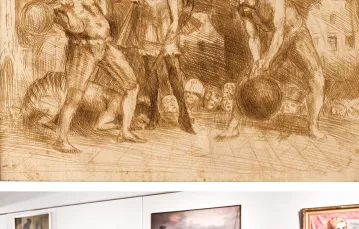 Widok wystawy „Bruno Schulz wśród artystów swoich czasów” w Państwowej Galerii Sztuki w Sopocie. Powyżej: Bruno  Schulz „Scena fantastyczna” / MATERIAŁY PRASOWE / PAŃSTWOWA GALERIA SZTUKI W SOPOCIE X2